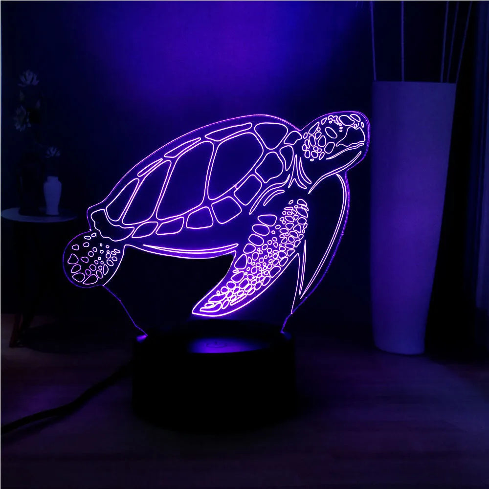 3D acrylic turtle-shaped LED night light with multi-colour glow and remote control.