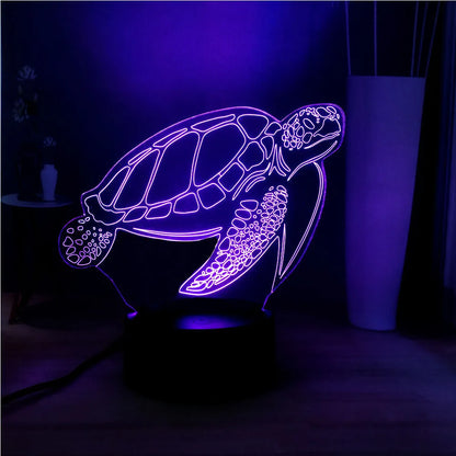 3D acrylic turtle-shaped LED night light with multi-colour glow and remote control.