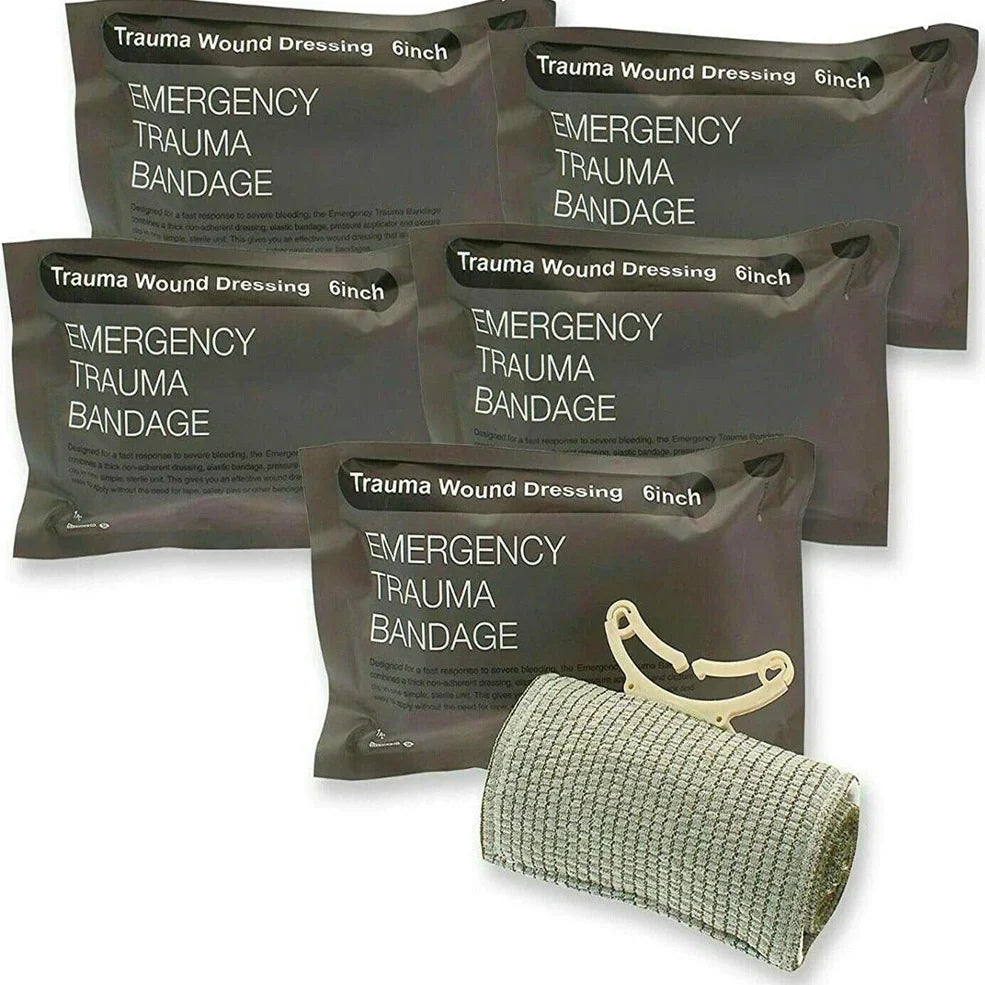 Taupe camouflage tactical bag 20x13x11cm holding Outdoor Travel Survival First Aid Kit with tourniquet, bandages, and blanket for emergency use