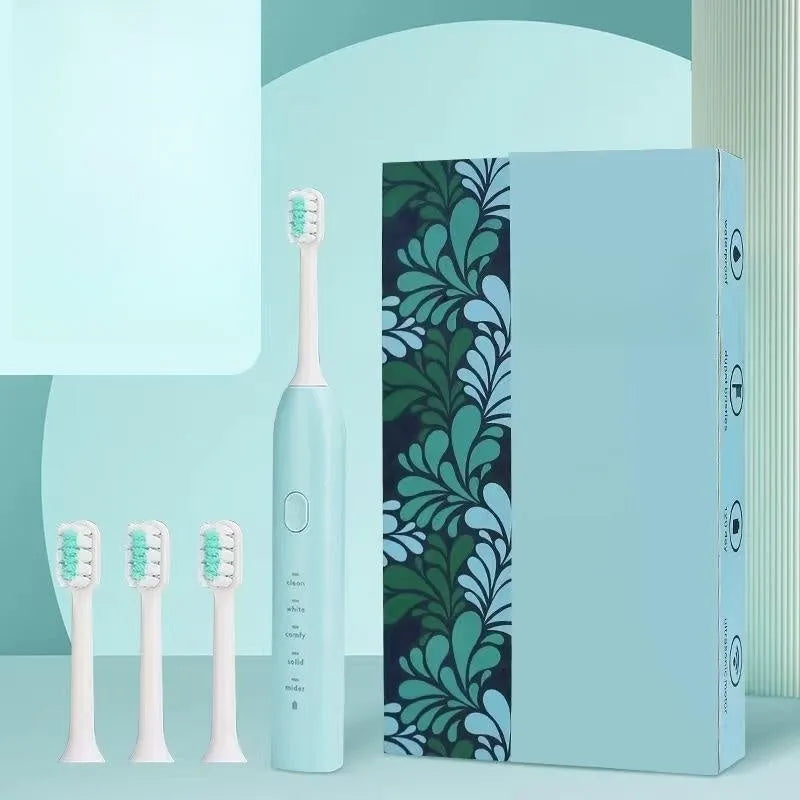 Yellow rechargeable electric toothbrush with small duck design, soft bristles and USB charging cable