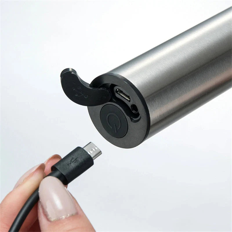 Silver handheld milk frother with 19000RPM speed for quick and efficient frothing