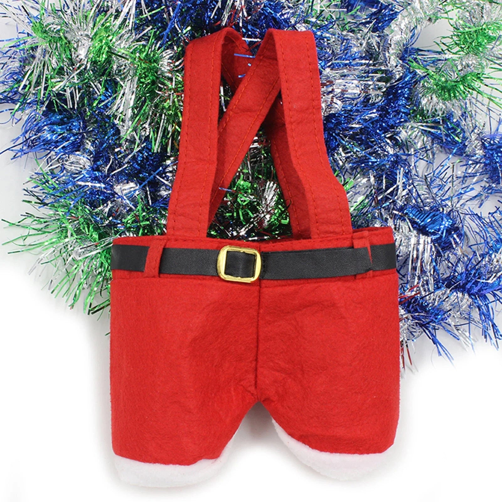 Festive Santa pants-shaped Christmas gift bag made of wool fabric, perfect for holding holiday treats and small gifts