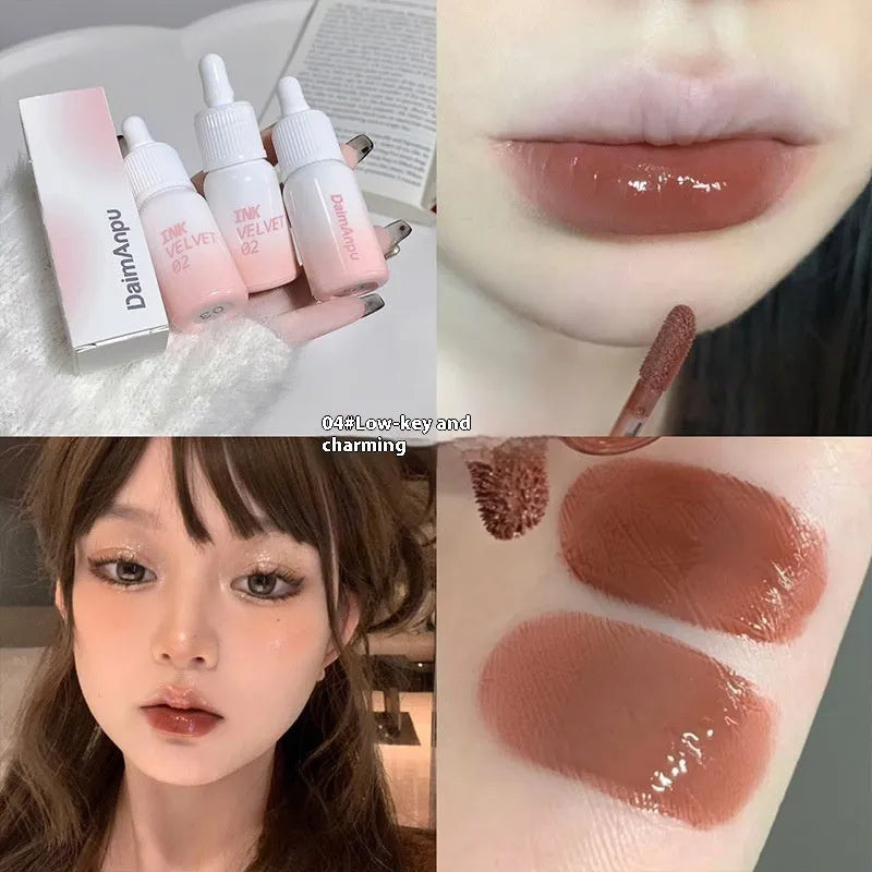 Mirror Lip Lacquer Lipstick in four colour shades: Spring Day Wilderness, Orange Tabby Cat Diary, Low-key Charming, and Fog Berry.
