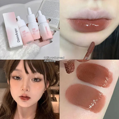 Mirror Lip Lacquer Lipstick in four colour shades: Spring Day Wilderness, Orange Tabby Cat Diary, Low-key Charming, and Fog Berry.