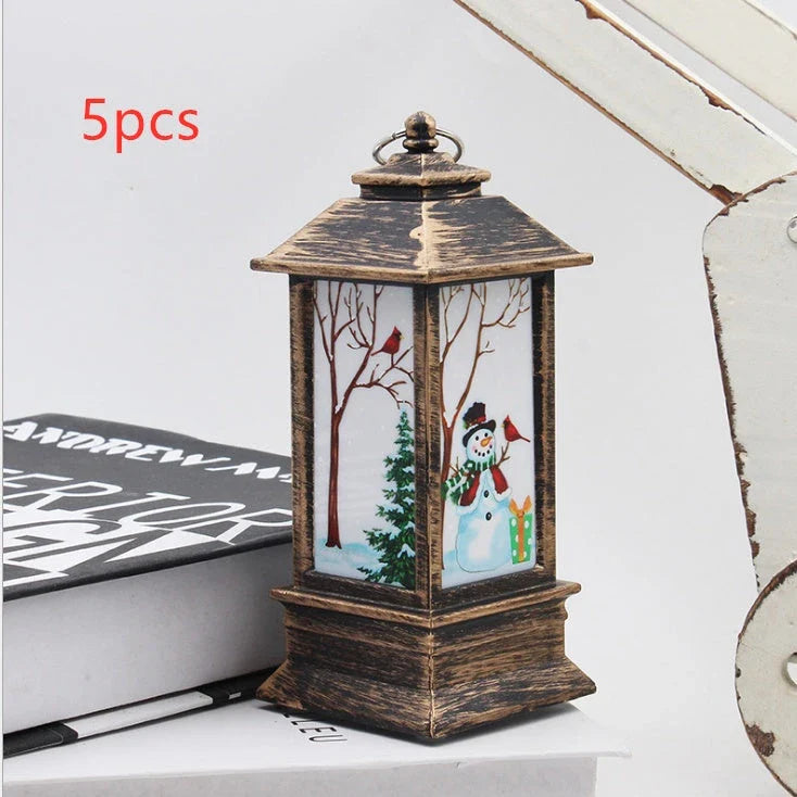 Festive LED Christmas lanterns with Santa Claus, snowman, and other holiday-themed designs