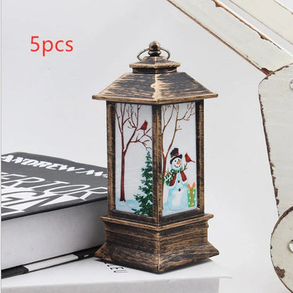 Festive LED Christmas lanterns with Santa Claus, snowman, and other holiday-themed designs
