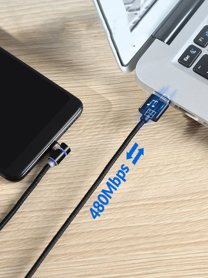 360 Degree Magnetic Charging Cable with LED light and 90-degree connector