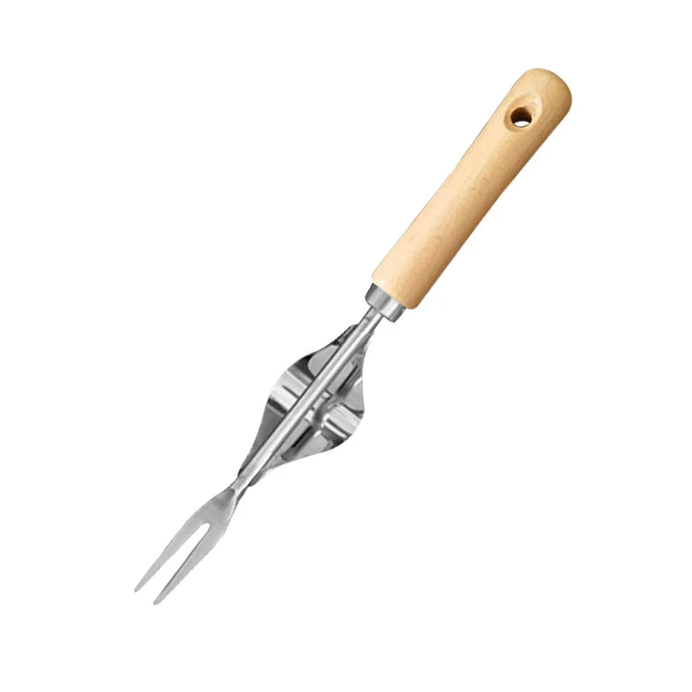 Versatile gardening tool with long prongs for easy weed removal and soil aeration in yards and lawns