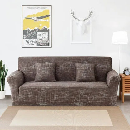 Stretch sofa cover in polyester spandex with elastic fit for 1 to 4 seater sofas, machine washable