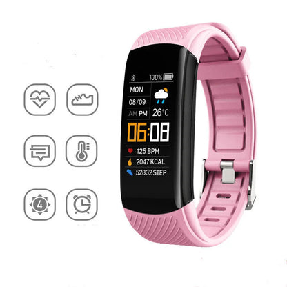 Adult sports silicone pedometer bracelet in black with 0.96-inch touchscreen displaying step count