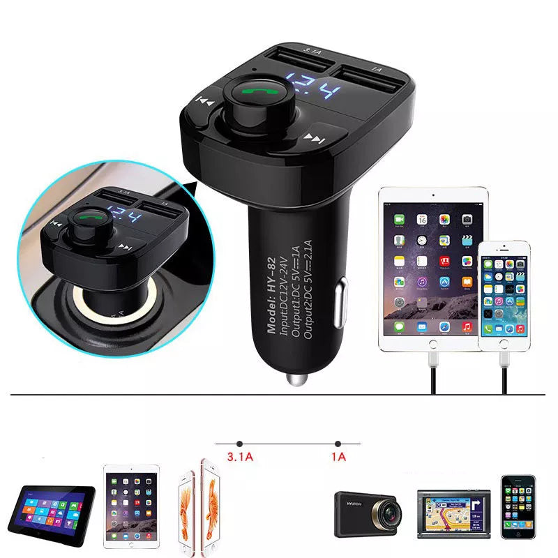 Bluetooth Car Kit with FM Transmitter and Dual USB Charger for cars