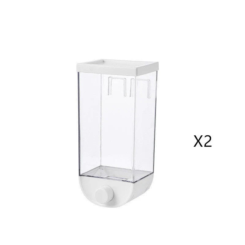 Sleek kitchen storage canister with cereal dispenser and wall-mountable design for organized, space-saving storage