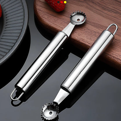 Stainless steel strawberry stem remover tool with 15cm length and 1.5cm coring tip