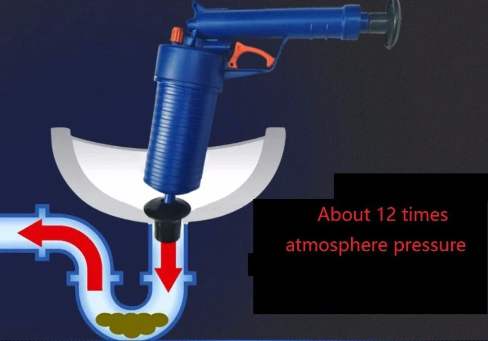 Haute Pression Air Drain Blaster tool with four rubber suckers for clearing blocked toilets, sinks, and showers