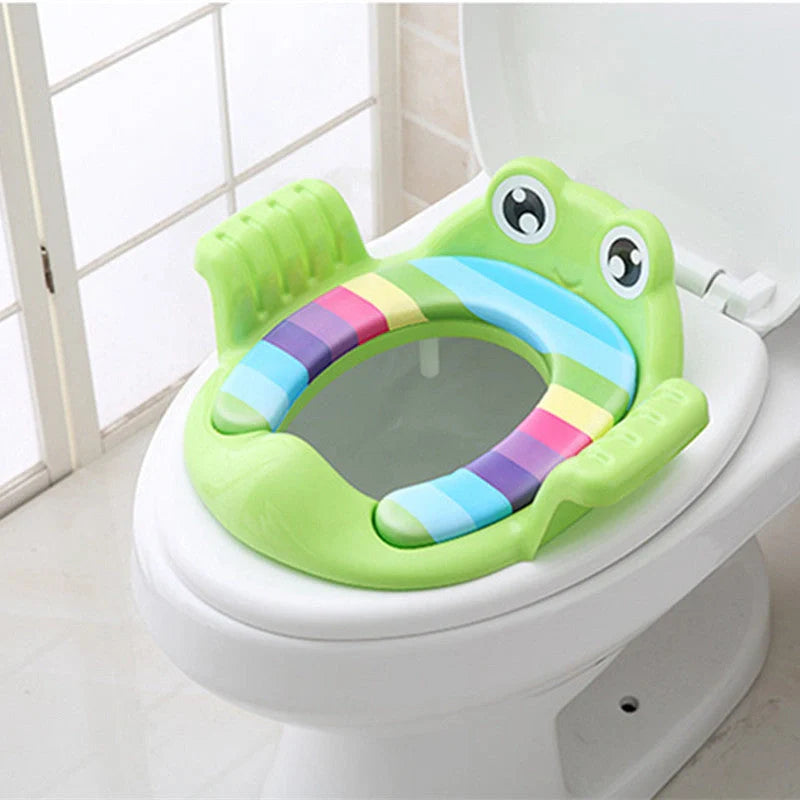 Adjustable non-slip baby toilet seat in pink, sky blue, and green for children aged 1-6 years