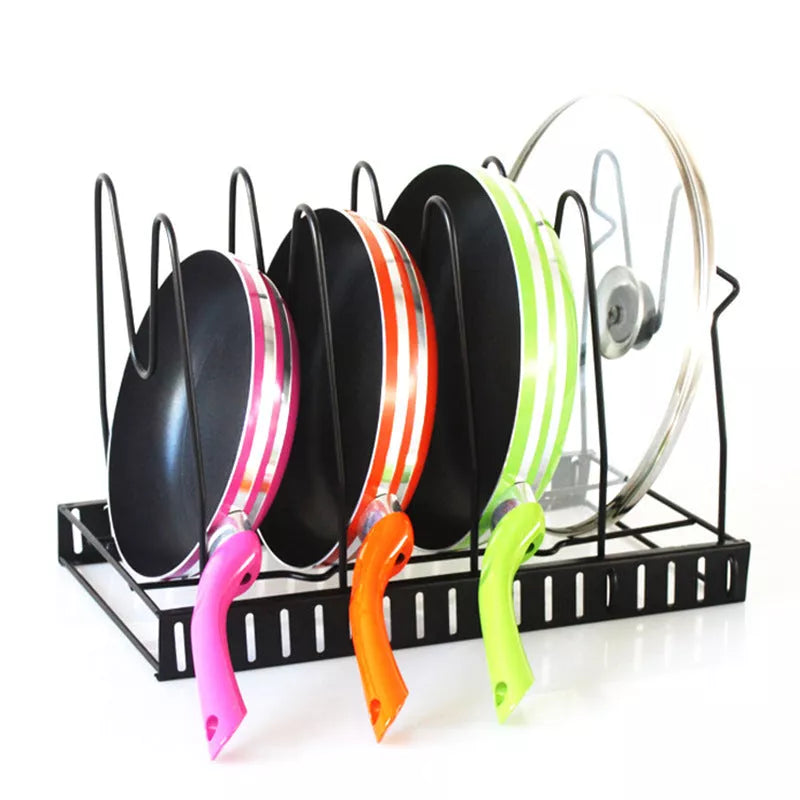 Adjustable metal pot shelf rack for kitchen storage with 5 tiers and no-drill installation