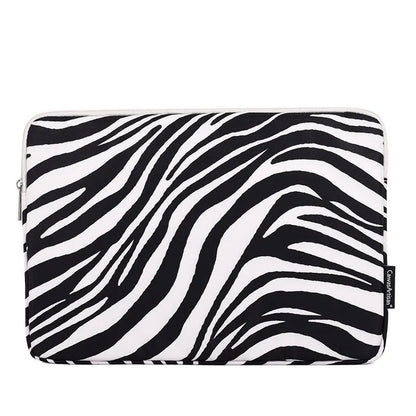 Black and white zebra pattern polyester protective sleeve for a digital notebook, available in 11 to 17 inch sizes