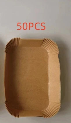 Disposable air fryer liners made of durable, food-grade parchment paper for effortless cleanup and healthy cooking