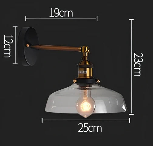 Vintage industrial wall lamp with glass body and adjustable lighting settings