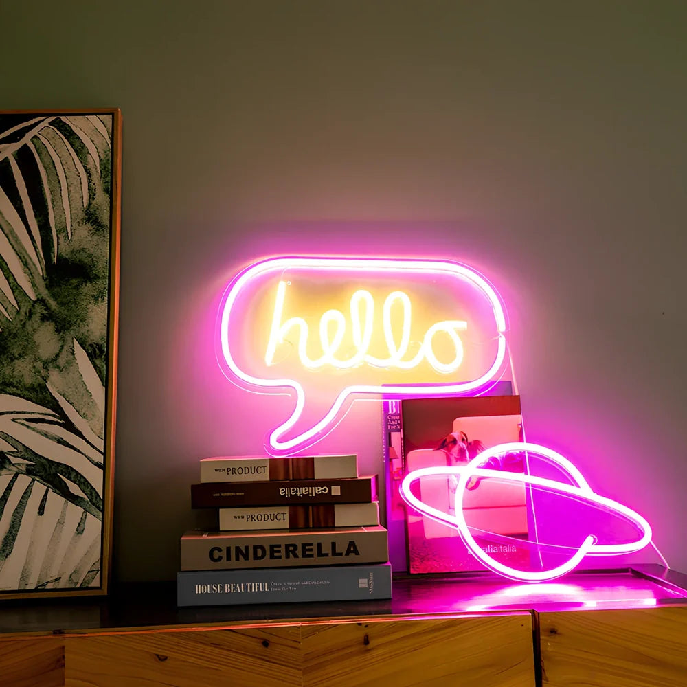 USB-powered LED neon wall lamp in flexible PVC with multiple colour options and design shapes