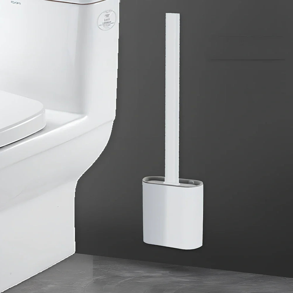 Wall-mounted soft toilet brush with silicone bristles and cover in midnight green colour