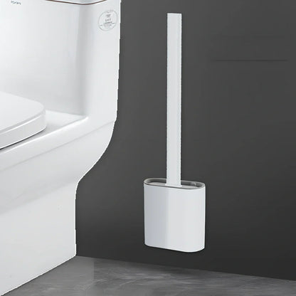 Wall-mounted soft toilet brush with silicone bristles and cover in midnight green colour