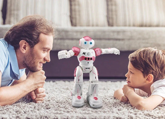 A remote-controlled robot toy with music and dance features, designed for children's entertainment and engagement.