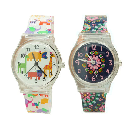 Floral quartz watch for children with Korean style design and colorful decorations