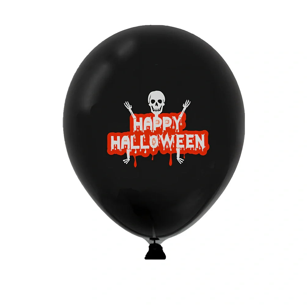 Halloween balloon decoration set with 10 printed latex balloons showing ghost and skeleton designs