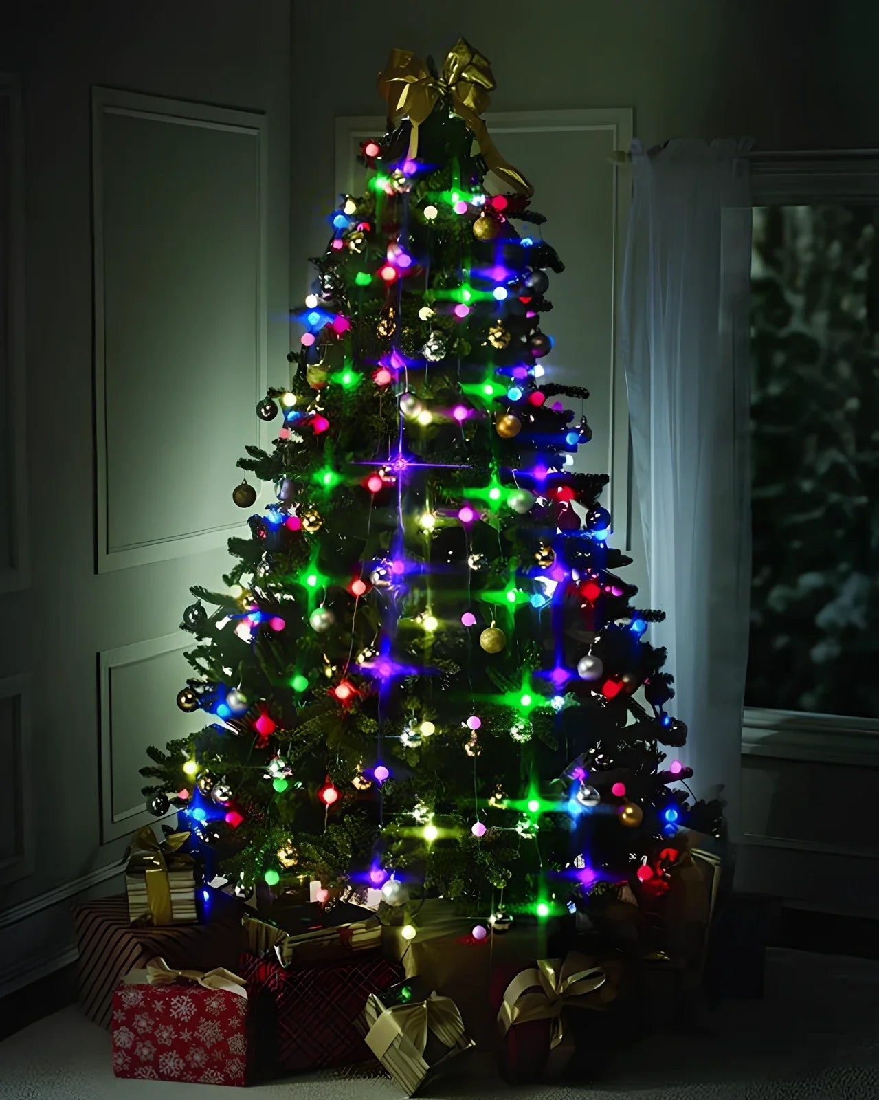 Christmas tree lights with 64 LED bulbs on 8 wires measuring 1.5 metres each