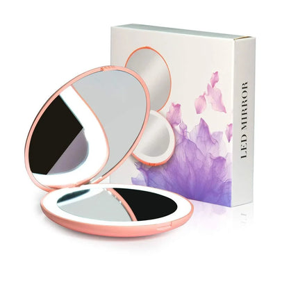 Mini LED makeup mirror with dual magnification and 80 LED lights in compact 90mm design
