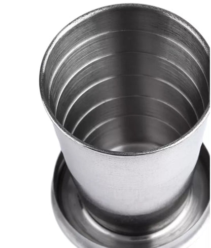 Stainless steel travel collapsible cup with key ring, perfect for outdoor adventures