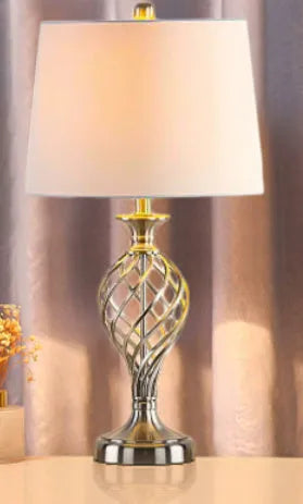European-style alloy bedside lamp with touch controls and USB charging port, dimensions 35x15x25cm