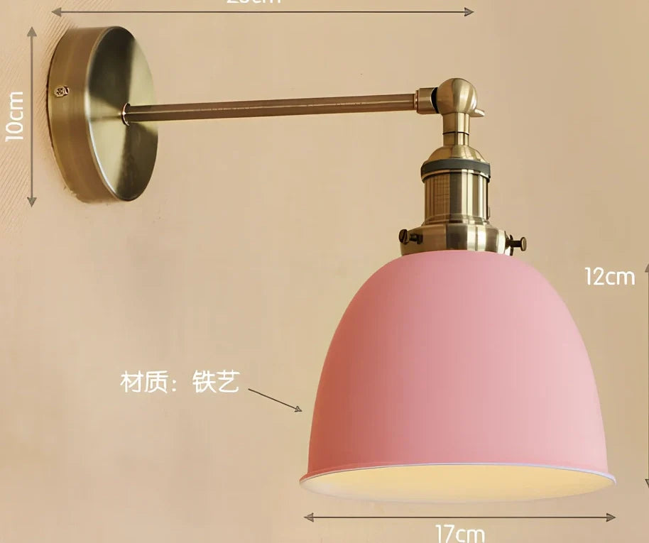 Bedroom light with adjustable iron shade in multiple colour options