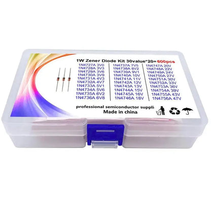 1W Zener diode with 50V reverse breakdown voltage in boxed package for electronic circuit protection
