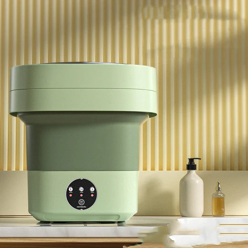 Compact, foldable portable washing machine with three timer settings and energy-efficient design