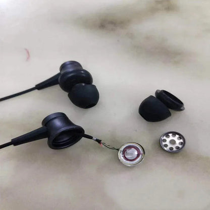 Piston in-ear headphones with 3.5mm wired connector in black, blue, and red colour options