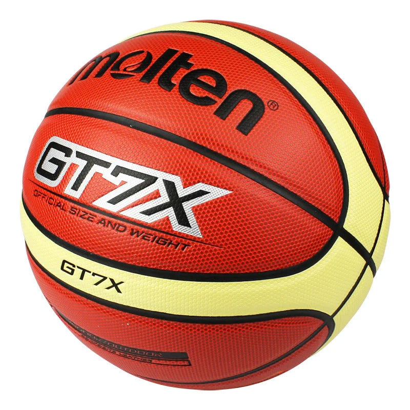 Durable outdoor basketball with PU rubber liner, non-slip surface, and standard size 7 specification for all-weather play