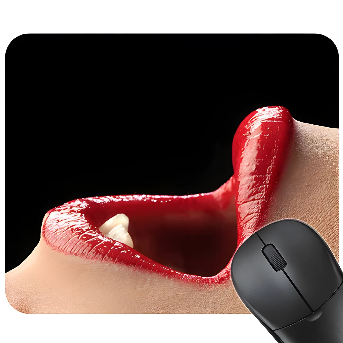 Red lips design rubber non-slip mouse pad on desk with 240mm x 200mm dimensions