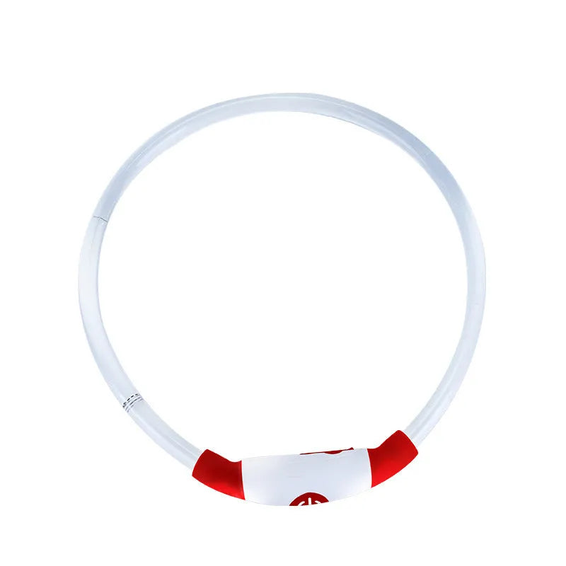 USB-rechargeable LED dog collar with blue glow, adjustable 70cm length, and three flash modes for pet safety.