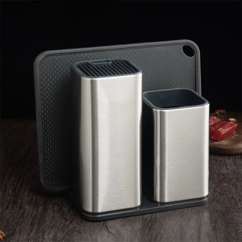 Stainless steel kitchen tool holder with detachable bottom for knives and utensils