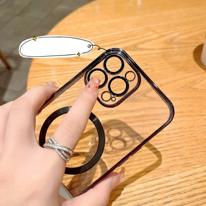 TPU transparent electroplating CD pattern magnetic phone case showing holographic effect on iPhone