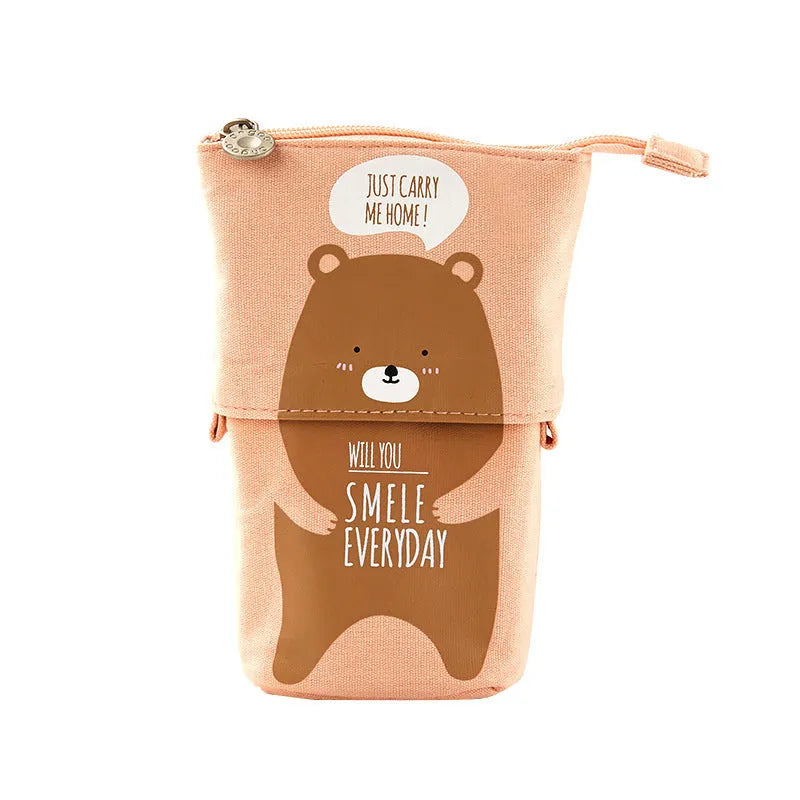 Round Korean-style canvas pencil case with cartoon animal pattern measuring 19cm