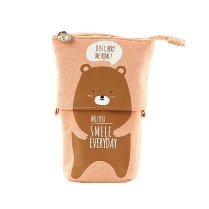 Round Korean-style canvas pencil case with cartoon animal pattern measuring 19cm