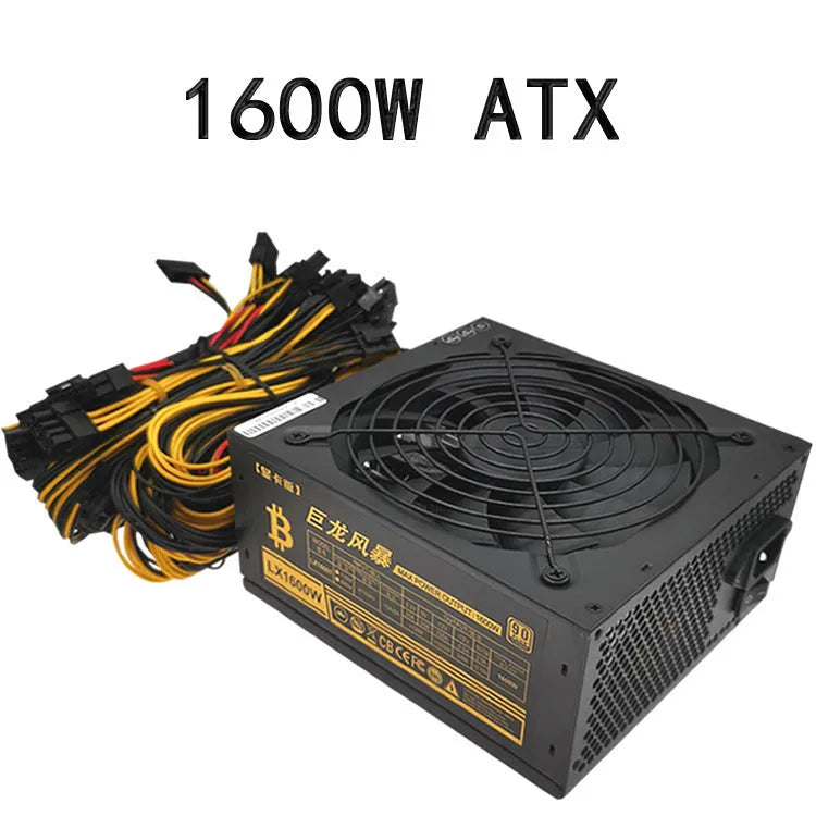 Black server power supply unit with multiple connection interfaces for AMD processor systems