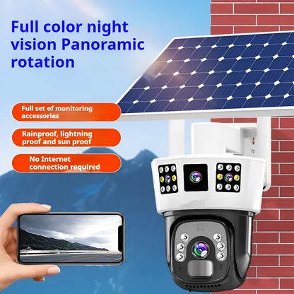 Solar binocular three-screen surveillance camera for outdoor security monitoring