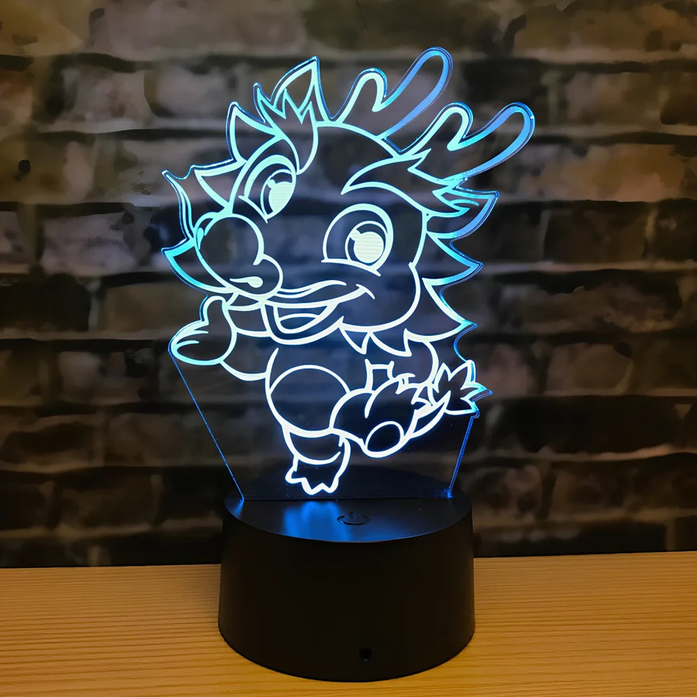Zodiac LED night light with touch control showing dragon design and seven colour illumination options