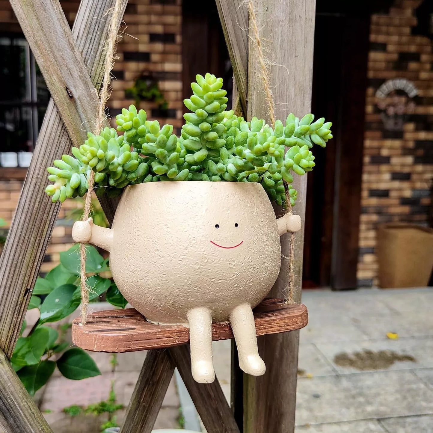 Swing Face Hanging Flower Pot with smiling design for succulents