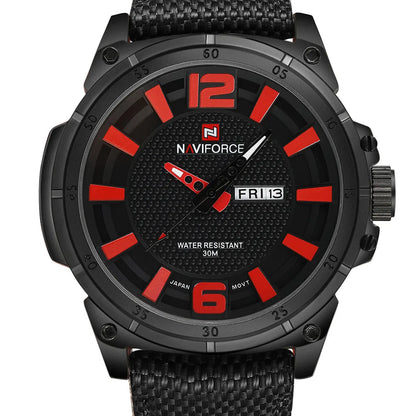 Sport climbing watch with pointer and number display, unisex, shown in black, blue, grey, orange and red options.