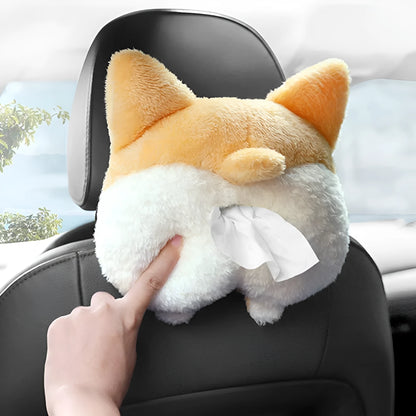 Yellow Corgi butt-shaped soft polyester tissue box cover for car sun visor